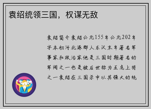 袁绍统领三国，权谋无敌